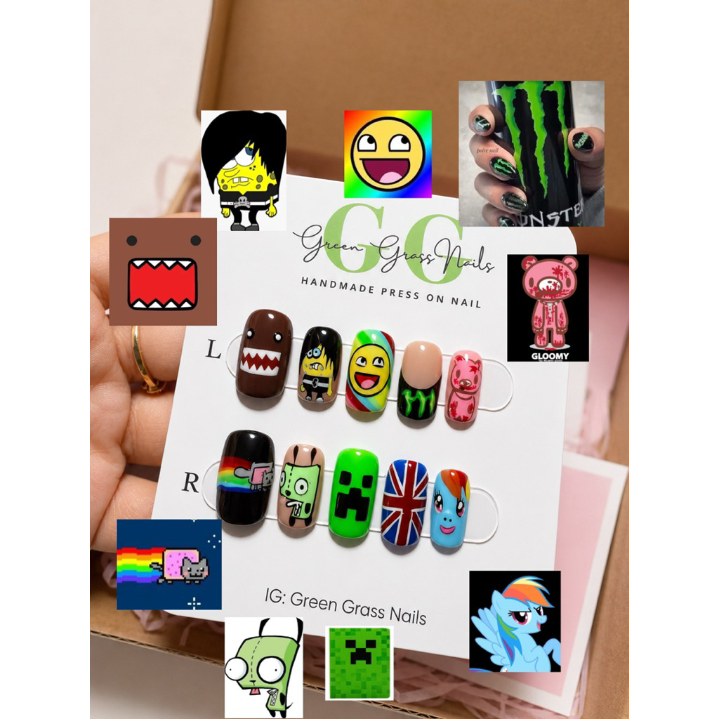 Nailbox Cartoon Y2K Cá Tính | Móng Úp Hoạt Hình Emoji Monster Handmade
