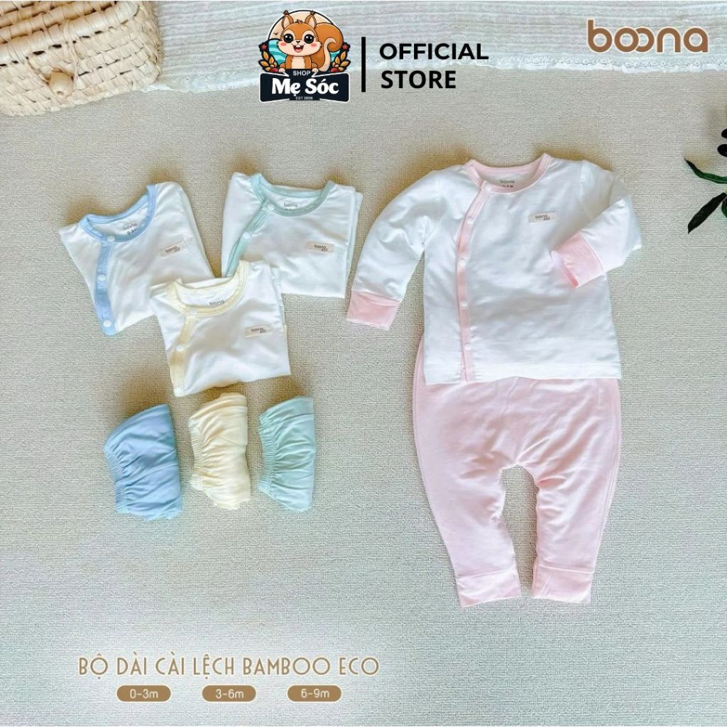 Bộ Quần Áo Dài Tay Boona Cho Bé Sơ Sinh Sợi Tre Bamboo Eco Mã Màu