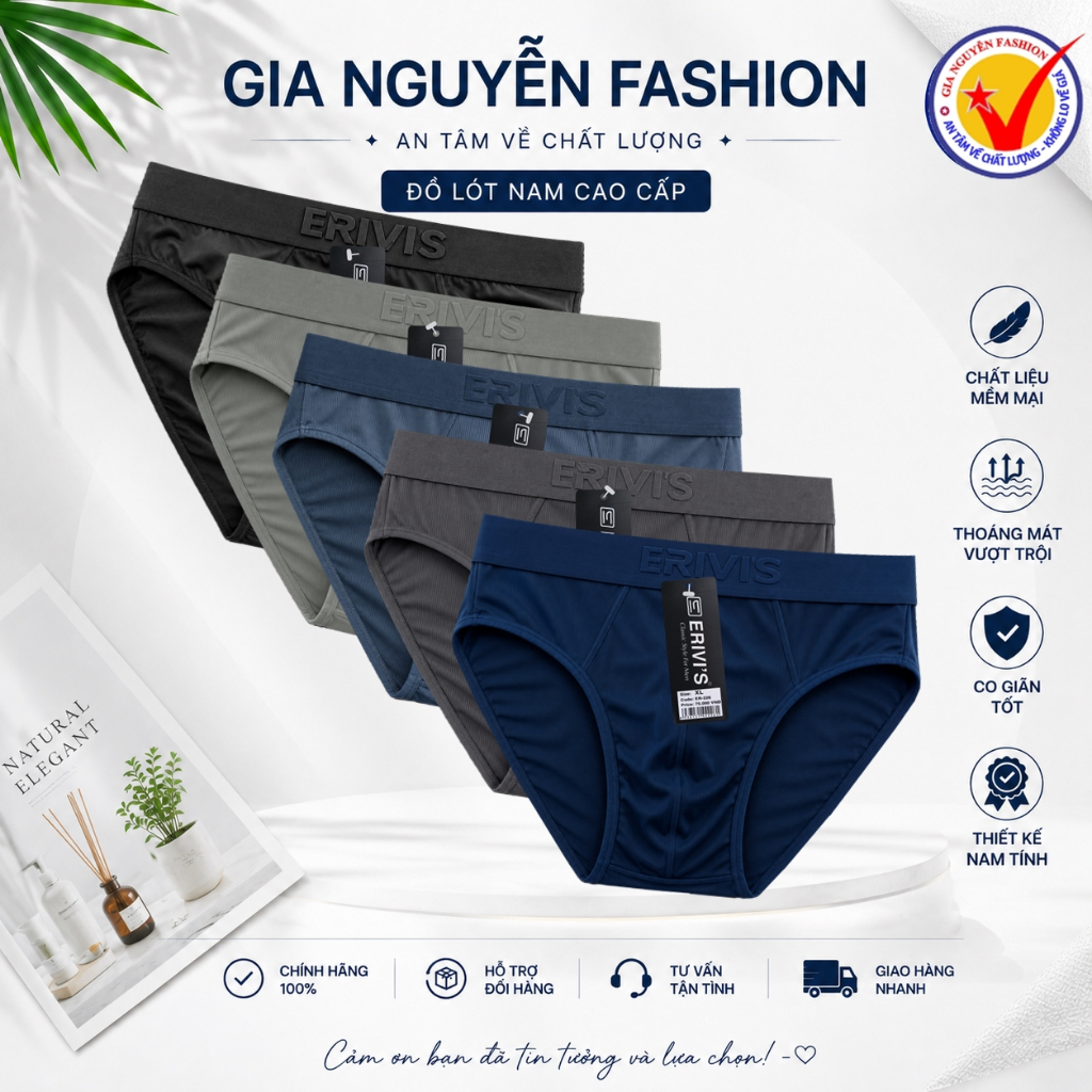 1 chiếc quần lót nam Erivis - Việt Nam, chất thun mát lạnh, vải thông hơi, hàng chất lượng cao
