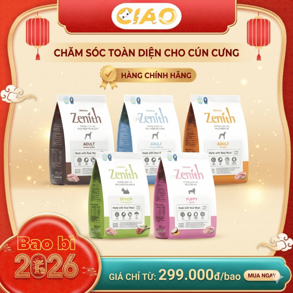 [1.2kg] Thức ăn cho chó - HẠT MỀM ZENITH (giành cho mọi giống chó và lứa tuổi) | không dị ứng | phân không thối