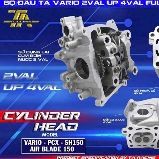 Đầu 4val dùng cho xe dòng xe 2val Ab125-150 / Vario125-150 KZR - K59