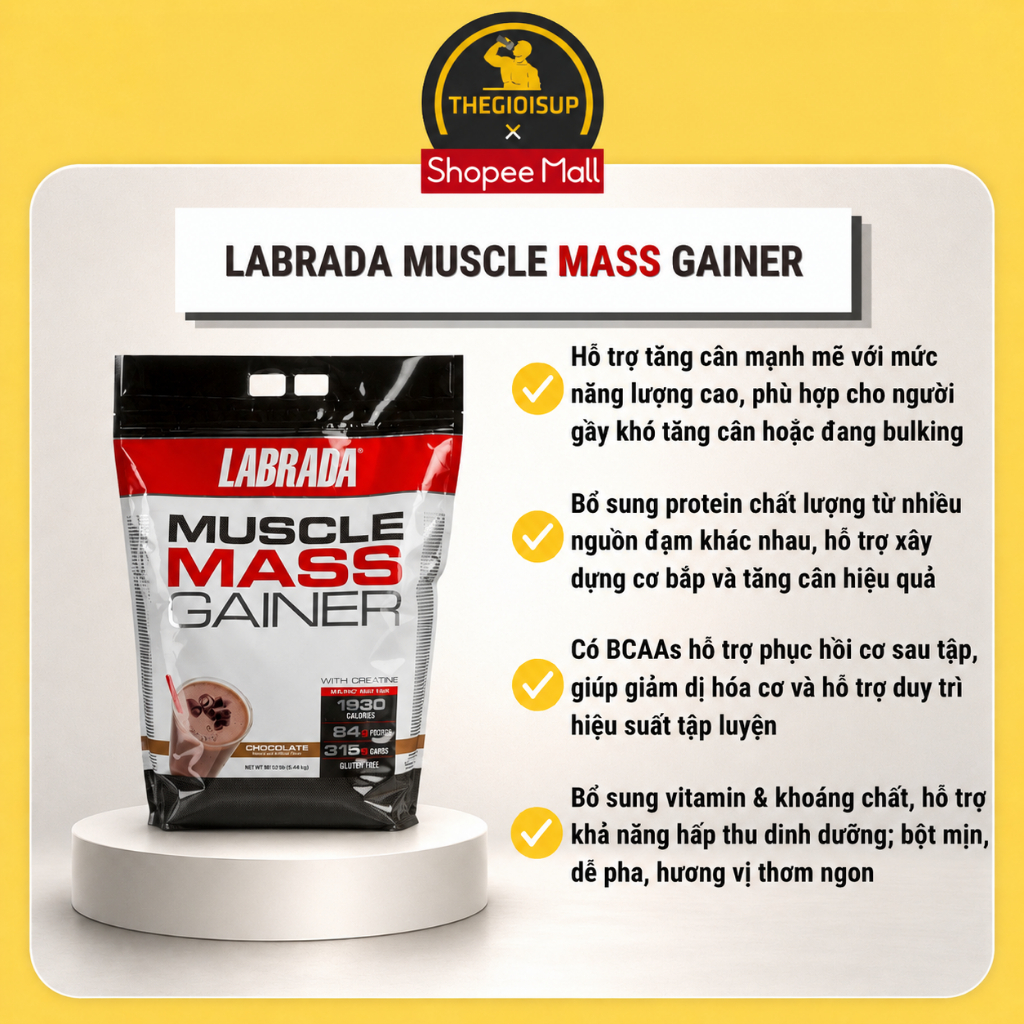 Sữa Tăng Cân Tăng Cơ Labrada Muscle Mass Gainer 5.4Kg (12Lbs)