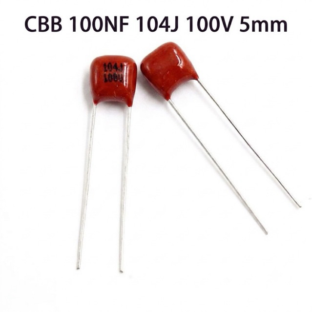 Tụ CBB 104j 100NF 100V 5mm Màu đỏ [ Set 10 con ]