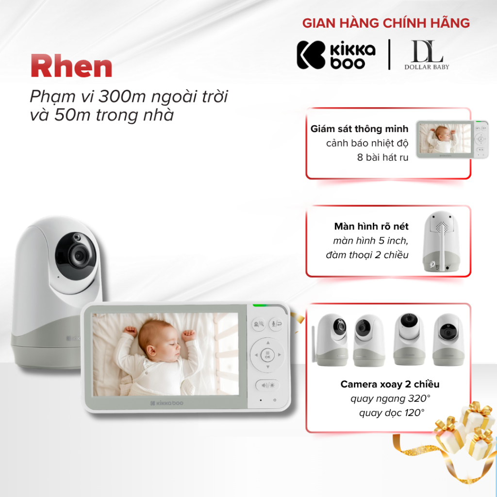 Máy Báo Khóc Kikka Boo Video Baby Monitor Rhen - Màn Hình 5 Inch - Chính Hãng