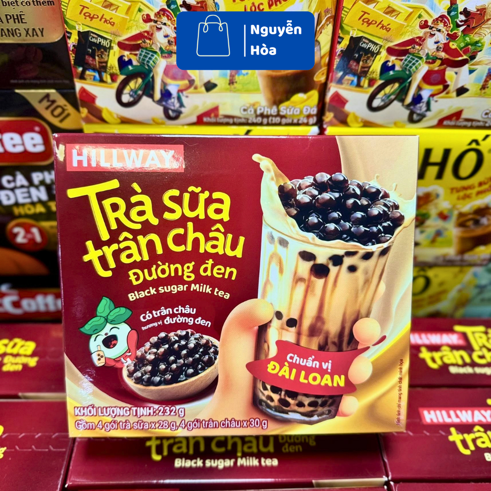 [Combo 3 Hộp] Trà Sữa Trân Châu Đường Đen Hillway 232g (Tổng 12 Ly) - Trà Sữa Tự Pha Chuẩn Vị Đài Lo