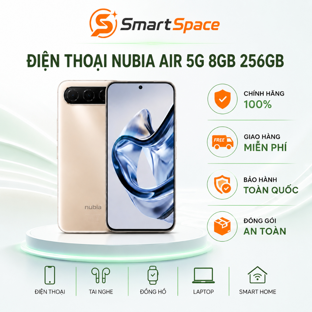 Điện thoại Nubia Air 5G 8/256GB-NFC/Unisoc T8300/màn AMOLED 4500nits/IP68 & IP69/Pin 5000mAh Sạc 33W