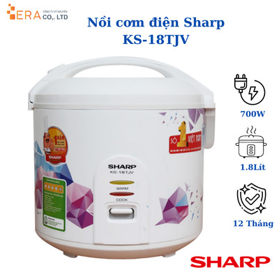 Nồi Cơm Điện Nắp Gài Sharp KS-18TJV, Dung Tích 1.8L, Hàng Chính Hãng Bảo Hành 12 Tháng