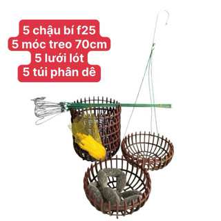 [ rẻ vô địch] 5 chậu bí F25-5 móc 70cm -5 lưới lót chậu - 5 túi phân dê bón gốc