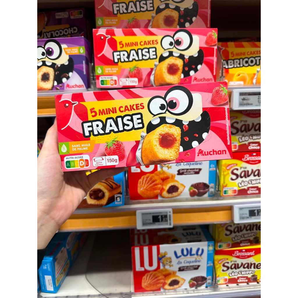 🇫🇷 BÁNH BÔNG LAN NHÂN TRÁI CÂY AUCHAN MINI CAKES – HÀNG PHÁP 🍓🍑