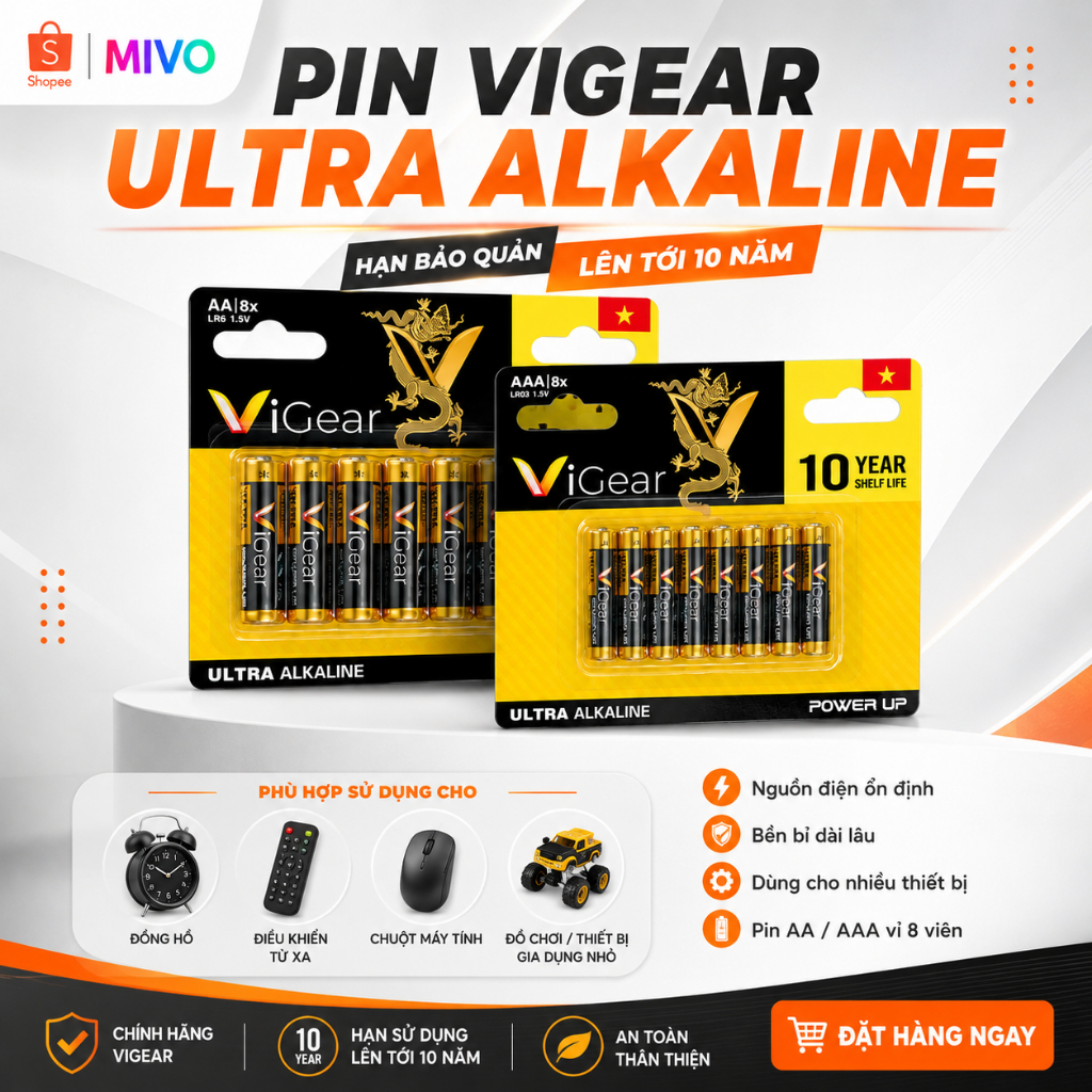 [DEAL TRÊN LIVE] Pin AA / Pin AAA Ultra Alkaline Vỉ 8 Viên Chính Hãng dành cho đồng hồ, điều khiển, 