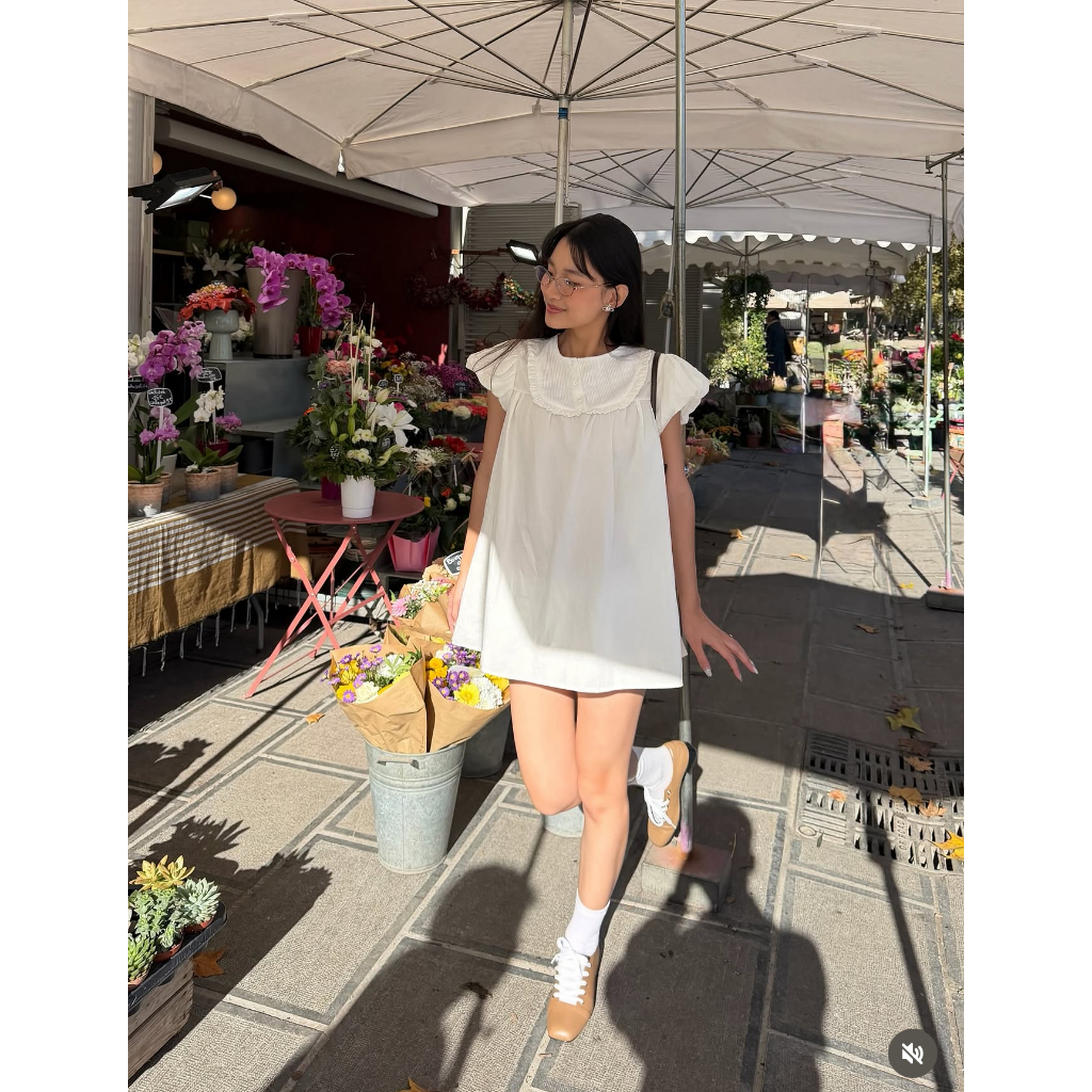 ONSRA - LUNA Váy Babydoll Cổ Tròn Bèo Tay Phồng