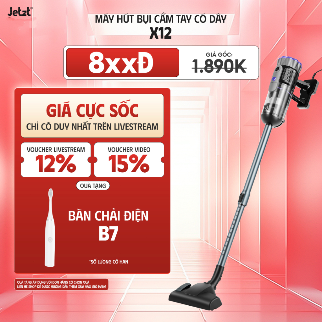 Máy hút bụi cầm tay đa năng 4in1 có dây JETZT X12, lực hút 21000PA