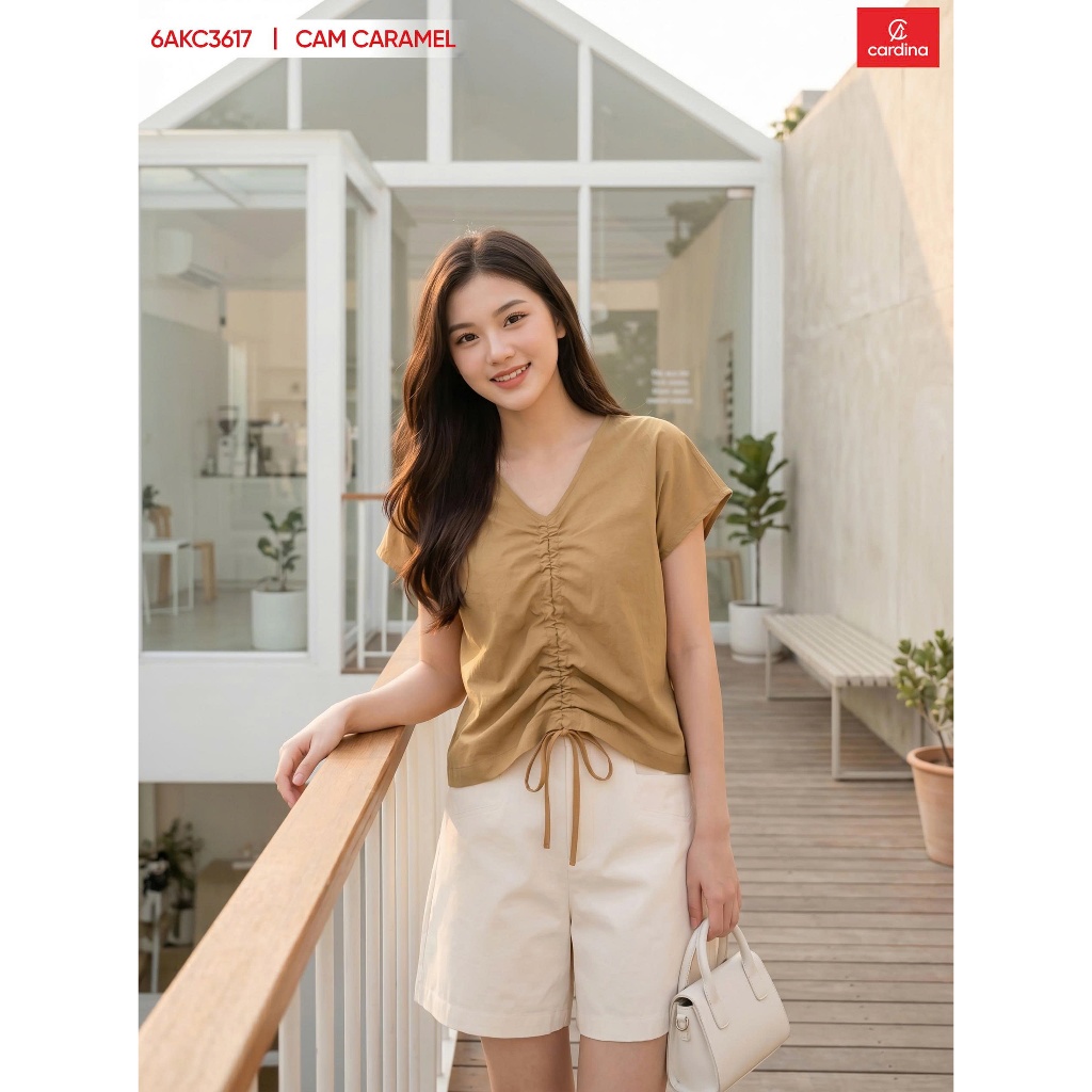 Áo Kiểu Thô Gió Cổ V Cardina Rút Dây Thời Trang Nữ Mềm Mát 6AKC36