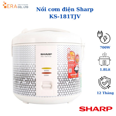 Nồi Cơm Điện Nắp Gài Sharp KS-181TJV, Dung Tích 1.8L, Hàng Chính Hãng Bảo Hành 12 Tháng