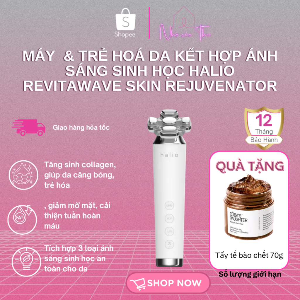 Máy nâng cơ, giảm mỡ mặt & trẻ hoá da kết hợp ánh sáng sinh học Halio RevitaWave Skin Rejuvenator
