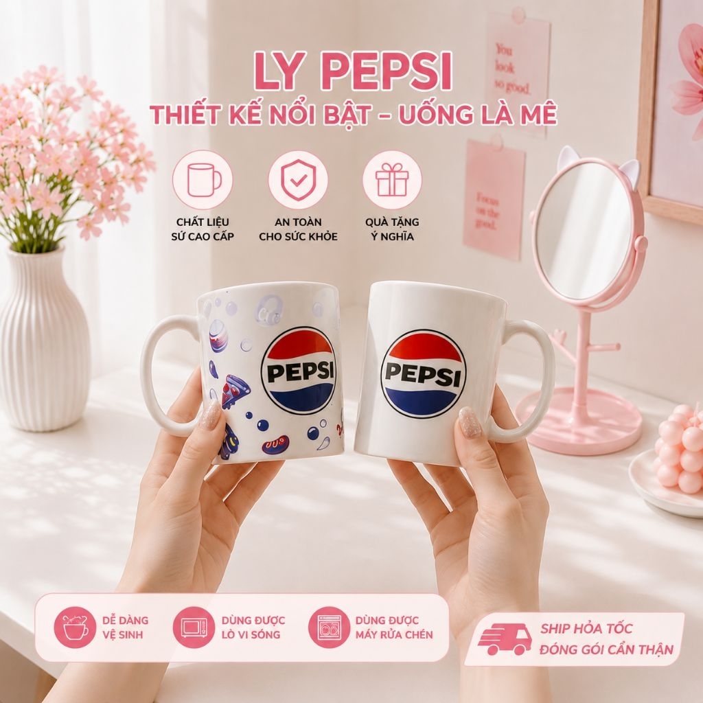 ☕Ly Sứ In Họa Tiết Pepsi 350ml - Cốc Uống Nước, Uống Cà Phê, Quà Tặng Trang Trí Bàn Học☕