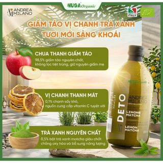 Giấm táo hữu cơ có giấm cái vị Chanh Trà Xanh - Andrea Milano - 500ML