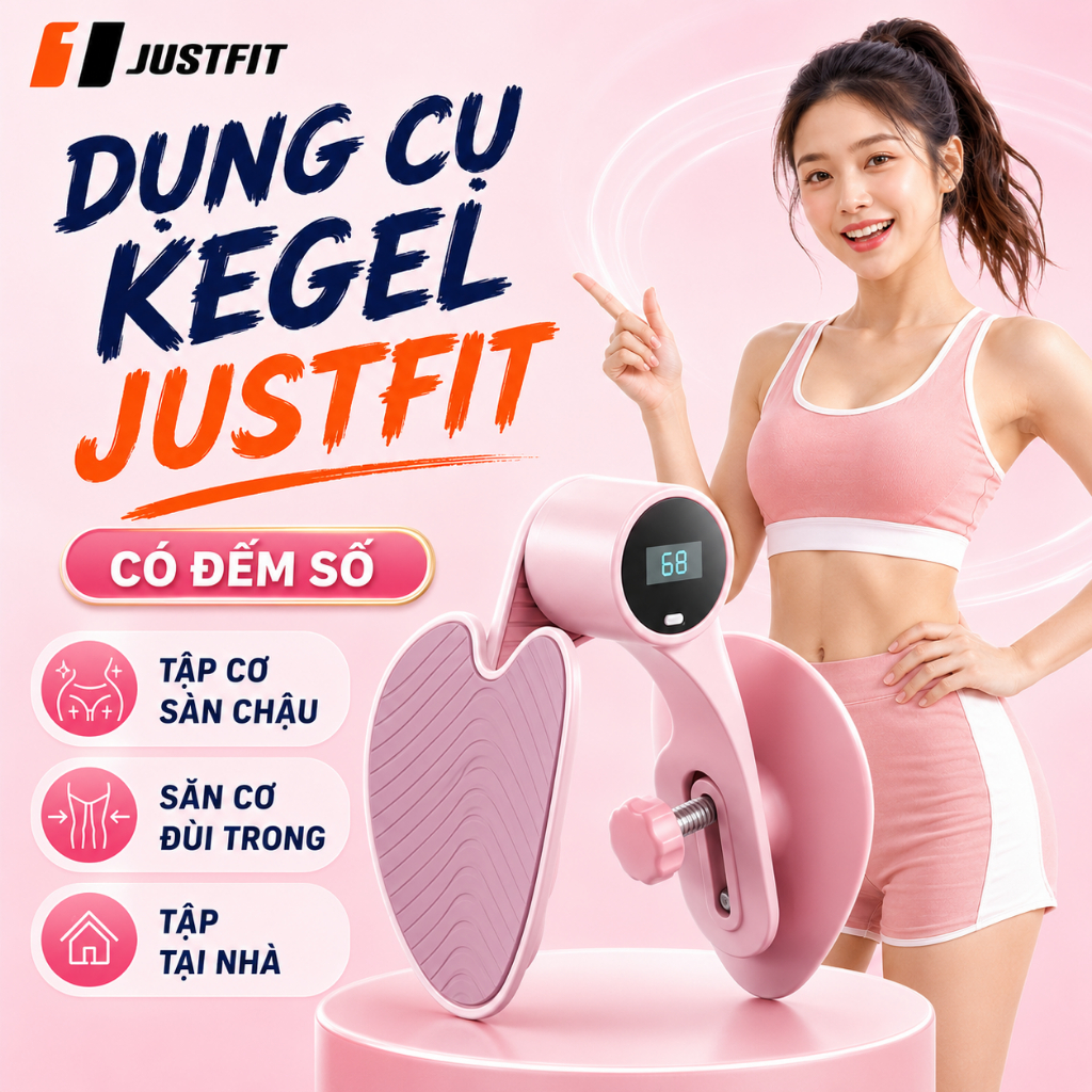 Dụng cụ tập Kegel JUSTFIT có đếm số, tập cơ chậu, cơ đùi trong, dụng cụ tập gym tại nhà