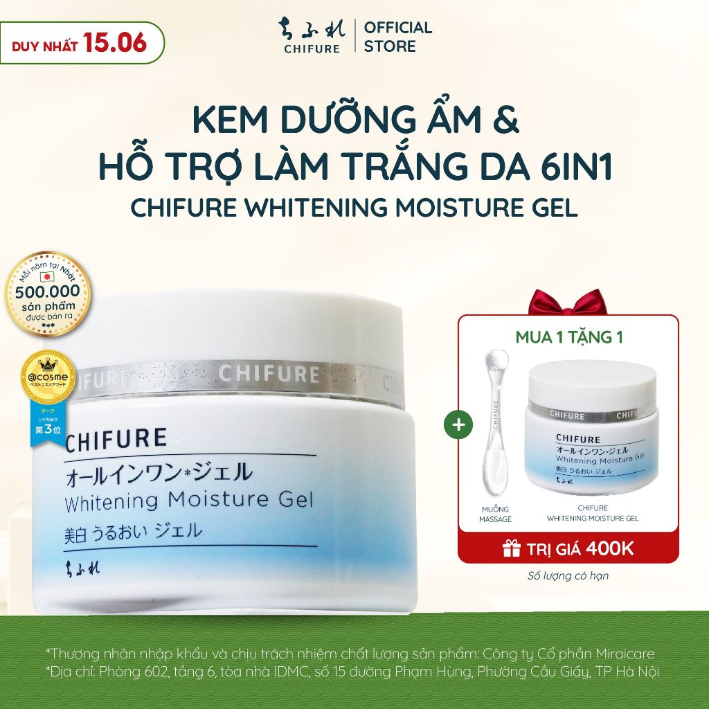 [HSD10/2026] Kem dưỡng trắng cấp ẩm Chifure Whitening Moisture dạng Gel Tranexamic Acid 2% 6in1 108G