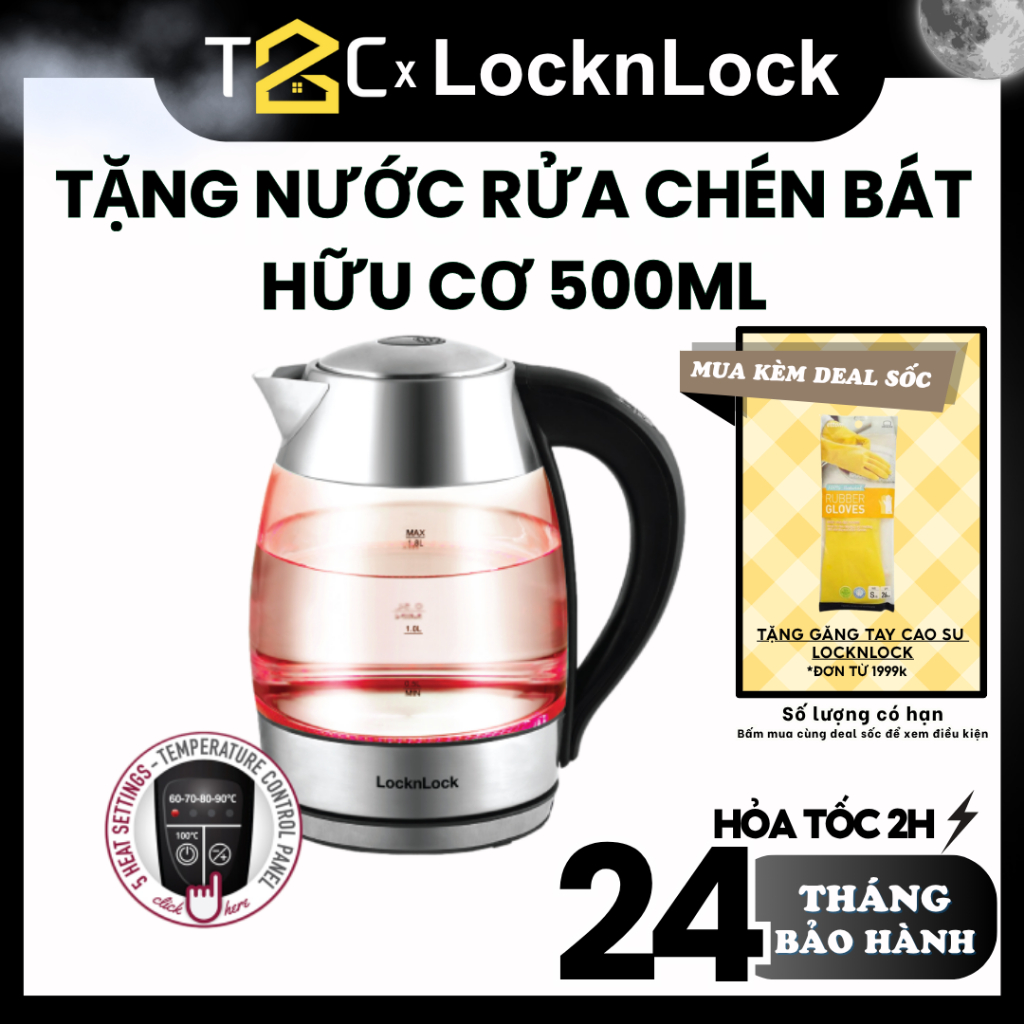 Ấm Thủy Tinh Siêu Tốc LocknLock 1.8L Đèn Màu Theo Mức Nhiệt LocknLock EJK341 - T2C
