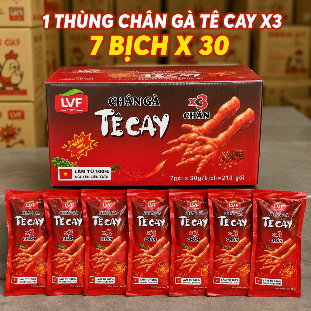 1 thùng Chân gà Tê Cay X3  7 bịch x 30=210gói