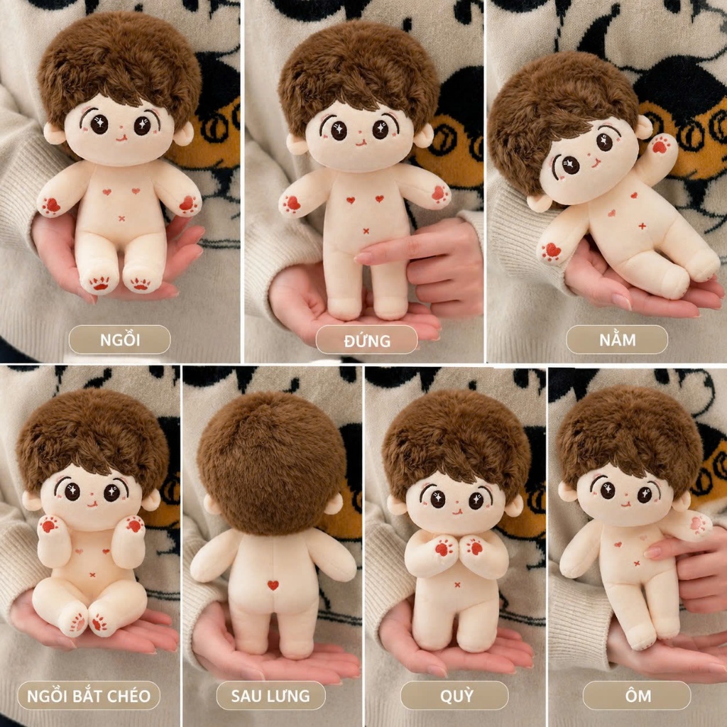 Búp bê bông nam 20cm, gấu bông búp bê nam, đồ chơi bé trai, búp bê nhồi bông GUAILA TOYs 2026 phụ ki
