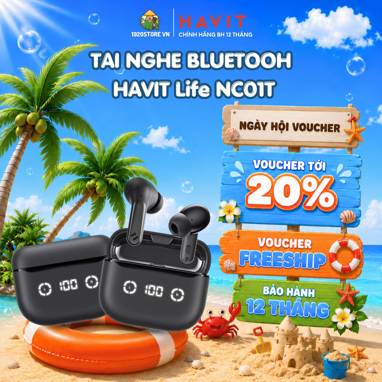 Tai Nghe TWS HAVIT LIFE NC01T, Model TW984, BT 5.4, Chống Ồn ANC, 4 Mic ENC, Độ Trễ 55ms, Có APP Kểt