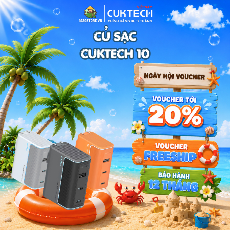 Củ Sạc GaN CUKTECH 10 AD1003 2C1A, Công Suất 100W Max, Hỗ Trợ Sạc Nhanh, 3 Cổng - Bảo Hành 18 Tháng