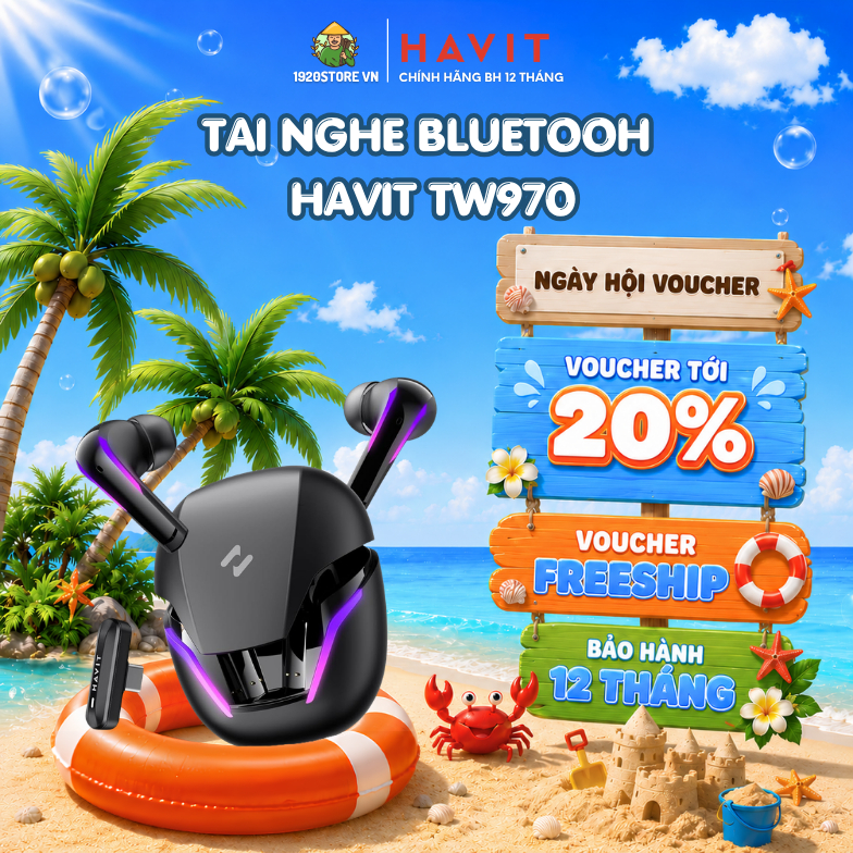 Tai Nghe TWS HAVIT TW970, Dongle Mode Độ Trễ 18ms, 2 Mic ENC, Dải LED RGB, Nghe Nhạc 24H - Chính Hãn