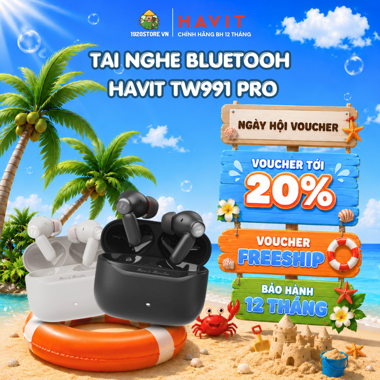 Tai Nghe TWS HAVIT SPACE NC01T Model TW991 Pro, Chống Ồn ANC -45dB, 4 MIC Khử Ồn ENC, Bluetooth 6.0