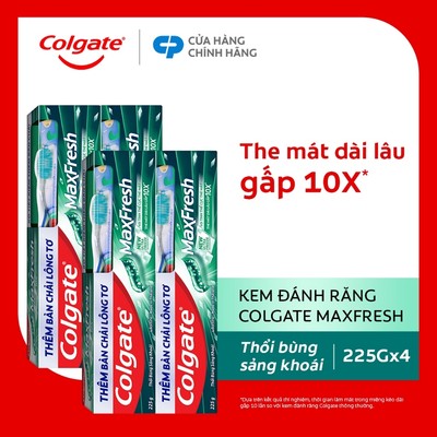 [Livestream] Bộ 4 Kem đánh răng Colgate Maxfresh the mát thổi bùng sảng khoái 225g/tuýp tặng bàn chải