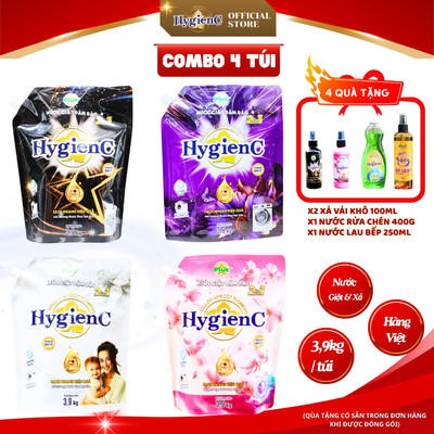 [Combo 4 - 3.9Kg] Túi nước giặt đậm đặc HygienC Plus+ Khối lượng 3.9Kg - CB4T39
