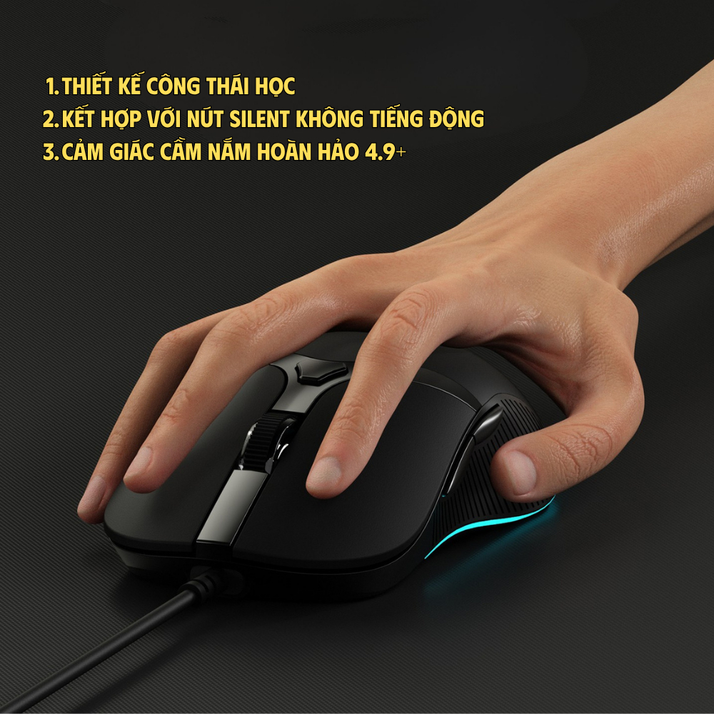 Chuột Silent Gaming ATAS T6 - LED RGB - App marco - DPI 7200 - Con lăn TTC - Tặng grip Tape | BigBuy360 - bigbuy360.vn