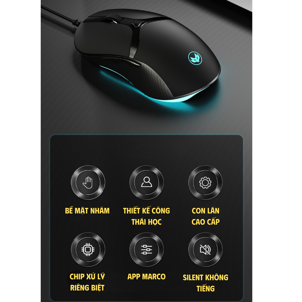 Chuột Silent Gaming ATAS T6 - LED RGB - App marco - DPI 7200 - Con lăn TTC - Tặng grip Tape | BigBuy360 - bigbuy360.vn