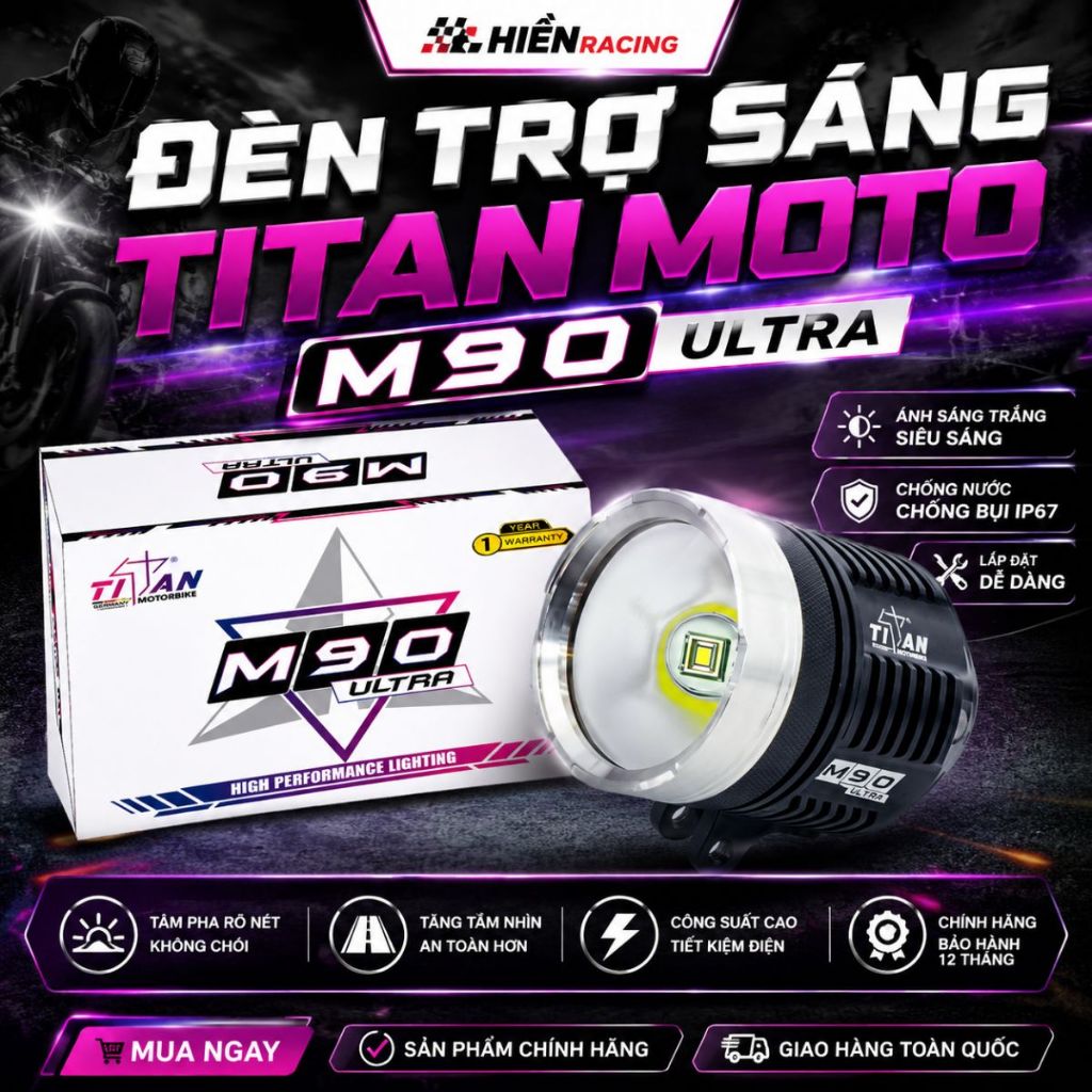 Đèn Trợ Sáng Titan M90 Ultra 60W Siêu Sáng Chống Nước IP68 Chip Led Luminus SBT90.2 Xe Máy