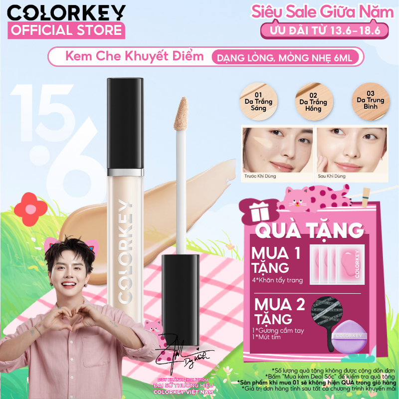 Kem Che Khuyết Điểm Colorkey 6ml - Chất Kem Mỏng Mịn, Che Phủ Tự Nhiên, Giúp Lớp Makeup Hoàn Hảo