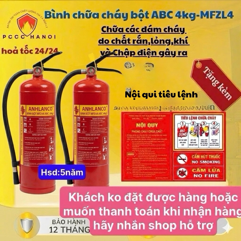 Bình chữa cháy,bình cứu hỏa BỘT ABC-4kg-MFZL4<Có KIỂM ĐỊNH-CHẤT LƯỢNG CAO>DÙNG GIA ĐÌNH,VĂN PHÒNG,Cử
