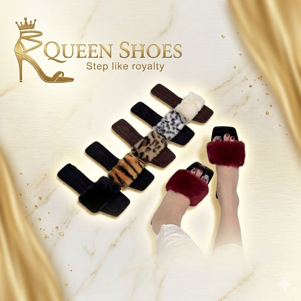Queen shoes  -  Dép Lê Quai Lông Mũi Vuông, Đế Chống Trơn Trượt.