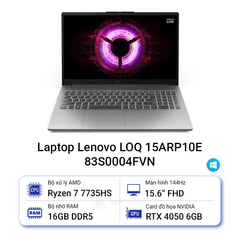 Laptop Gaming Lenovo LOQ 15ARP10E 83S0004FVN Ryzen 7 7735HS RTX 4050 6GB RAM 16GB SSD 512GB 15.6 Inc