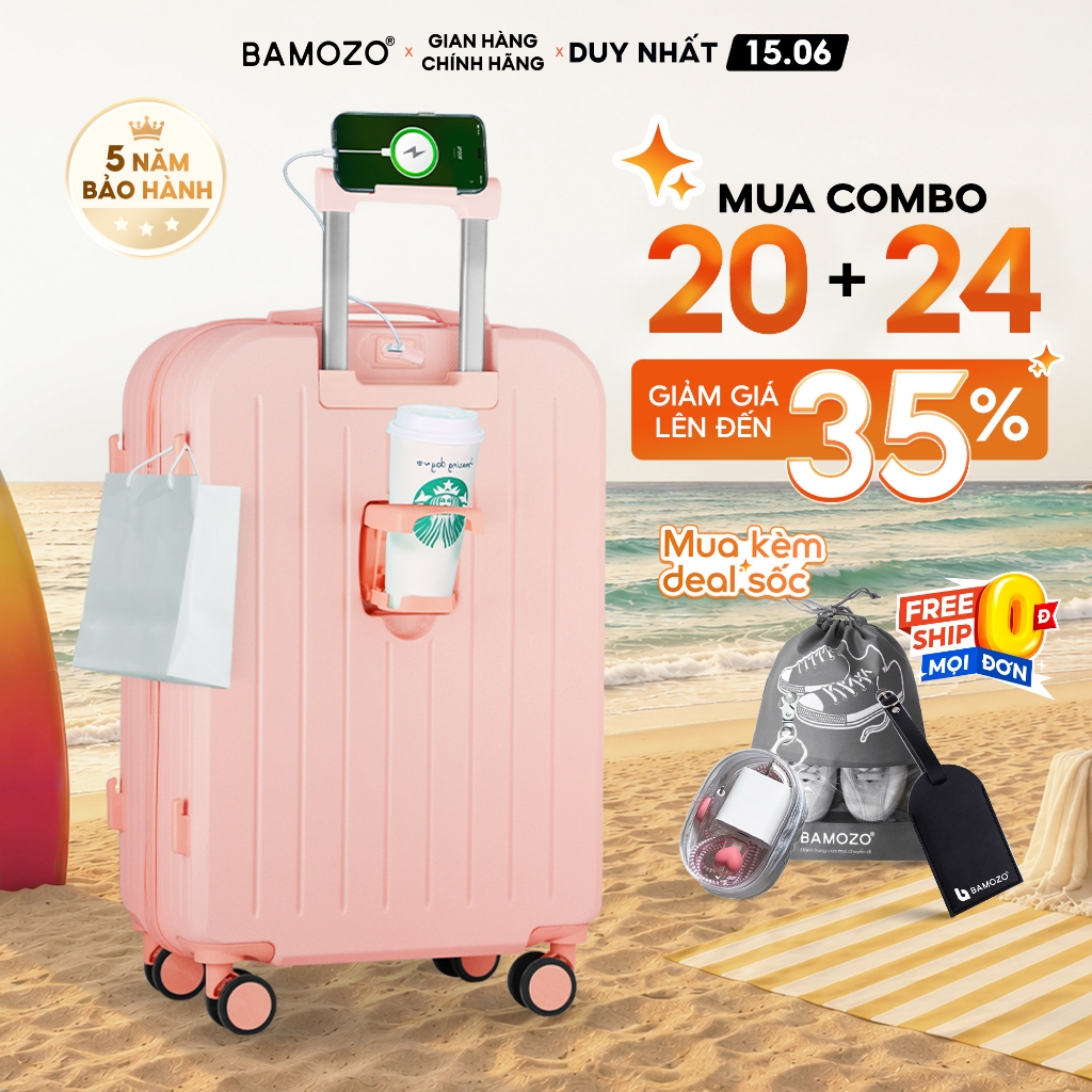 Vali du lịch 8812 Bamozo size 20/24 kiểu dáng thời trang, vỏ nhựa hạn chế xước, nhiều màu sắc, bảo h