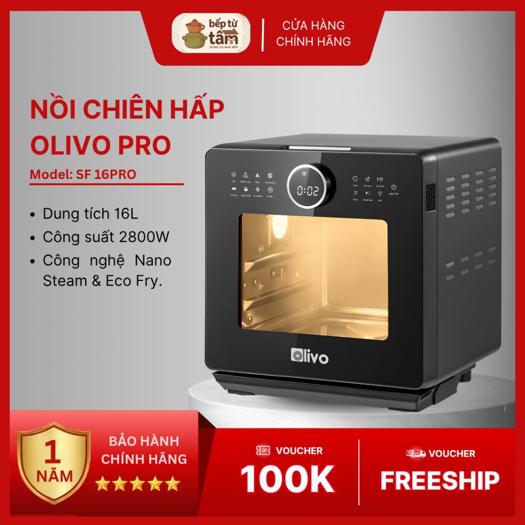 Nồi Chiên Hấp Đa Năng OLIVO SF16 PRO 2025 Hấp Siêu Nhiệt, Tự Làm Sạch Bằng Hơi Nước Dễ Dùng Cho Gia 