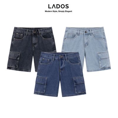 [DEAL MỞ BÁN] Quần Short Jean Túi Hộp LADOS - 4212 Vải Cotton Denim Dày Dặn, Kiểu Dáng Suông Rộng Thoải Mái