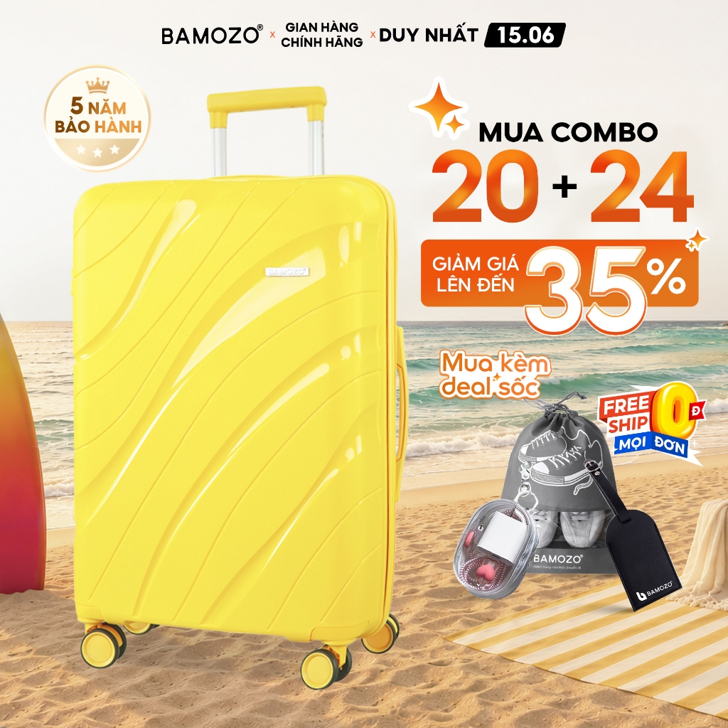Vali du lịch Nancy size 28 Chống vỡ Bamozo nhựa PP cao cấp, khóa kéo chống rạch hai lớp_Nancy