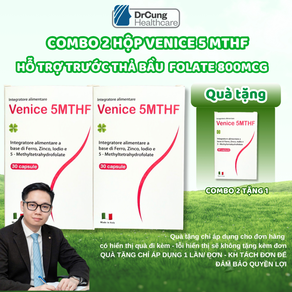 [COMBO 2 HỘP] Venice 5-MTHF - Bổ Sung Sắt, 5MTHF Hỗ Trợ Giảm Nguy Cơ Thiếu Máu (Hộp 30 Viên)