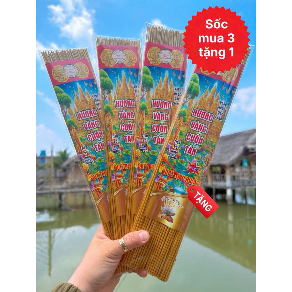 Combo mua 3 tặng 1 nhang Thái  tép 79 cây cuộn tàn nhang nhũ ánh vàng kim 39 cm
