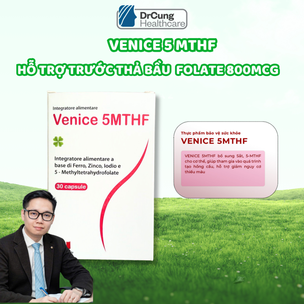 THẢ BẦU VENICE 5-MTHF - Bổ Sung Sắt, 5MTHF, SẮT HỮU CƠ, Giảm Nguy Cơ Thiếu Máu (Hộp 30 Viên)