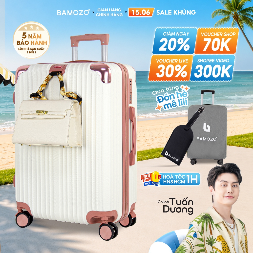 Vali Kéo Du Lịch 8809 Bamozo Size 20/24, Chất Liệu ABS + PC Chịu Lực Tốt_8809