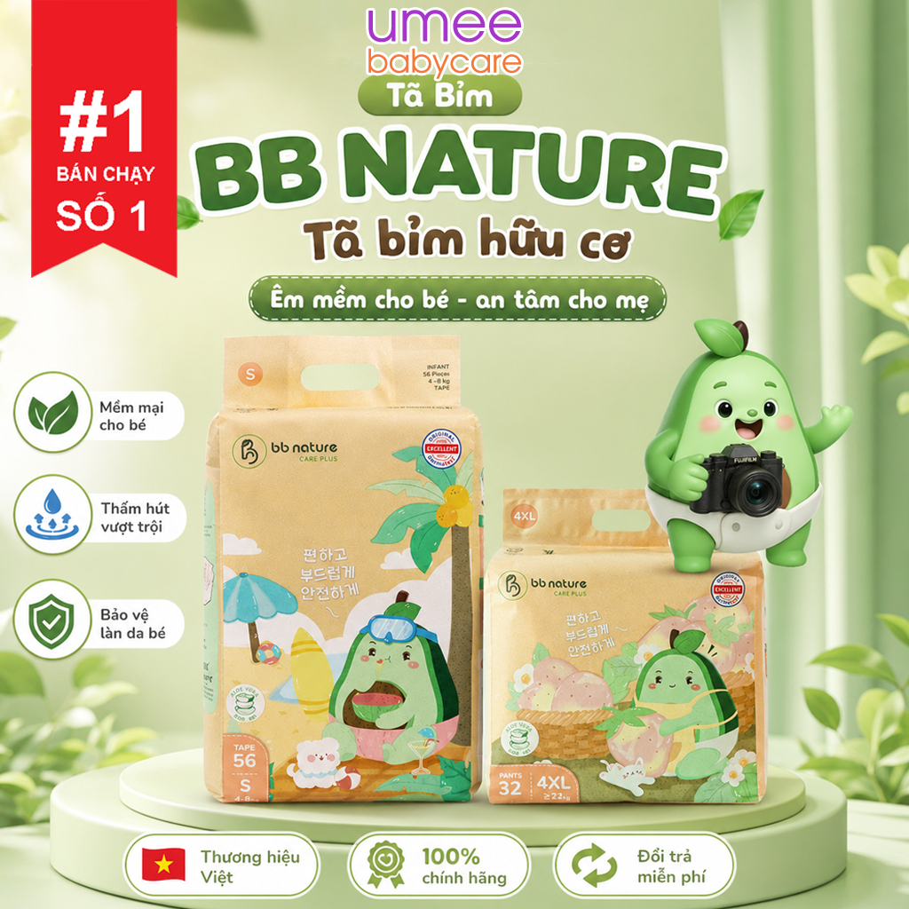 [SP có voucher Live X] Tã/bỉm BB NATURE/BB NATURE CARE PLUS sợi tre hữu cơ Hàn Quốc đủ size cho bé