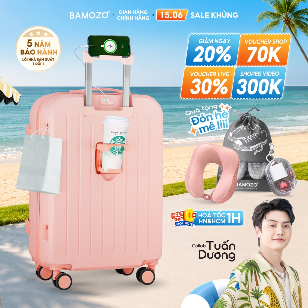 Vali Du Lịch Bamozo 8812 Thời Trang Size 20/24 Chất Liệu PC + ABS Bền Đẹp Bảo Hành 5 Năm_8812