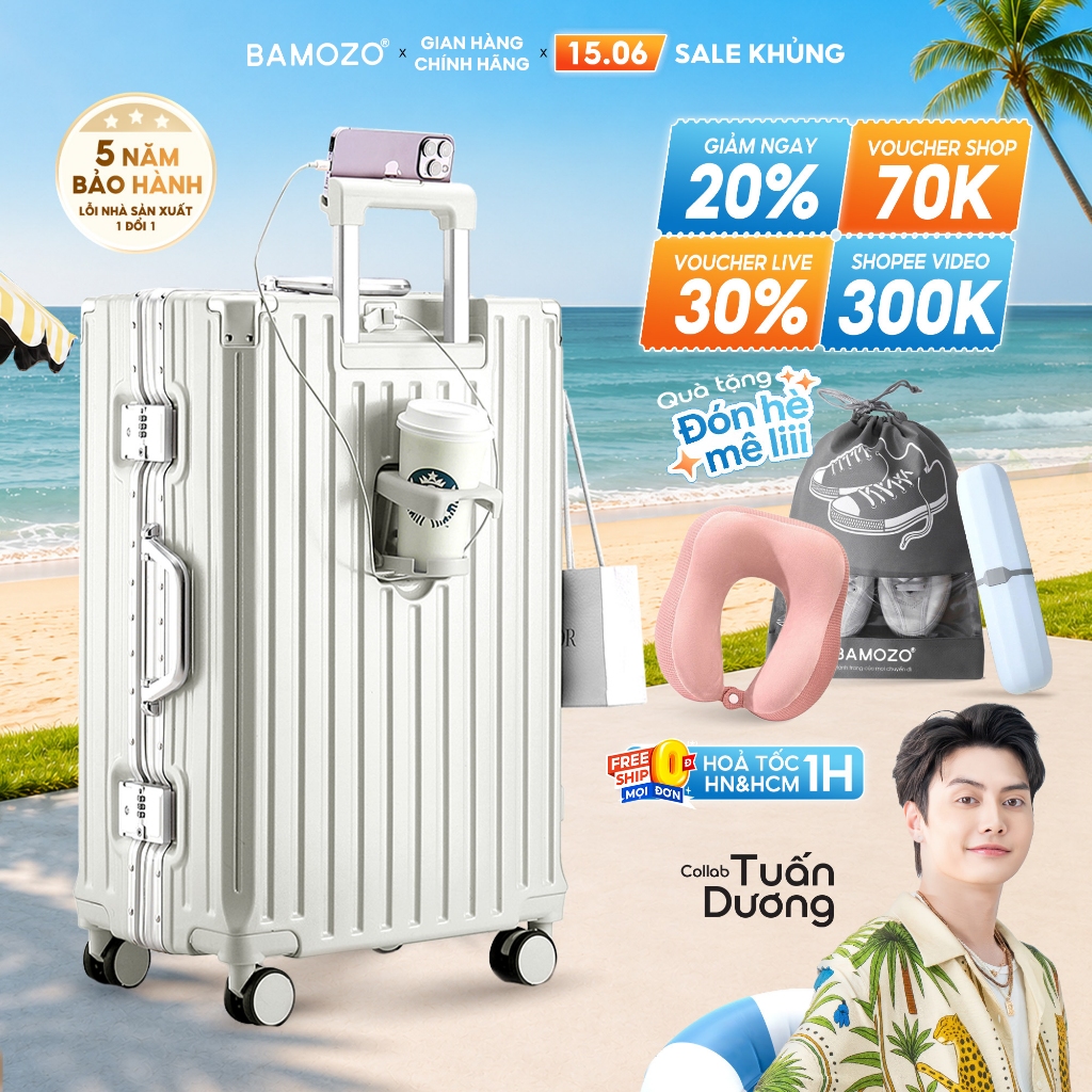 [Best Seller] Vali Khung Nhôm Khóa Sập 9066 Bamozo Size 20/24/28,Nhựa PC Cao Cấp,Bo 4 Góc Kim Loại C